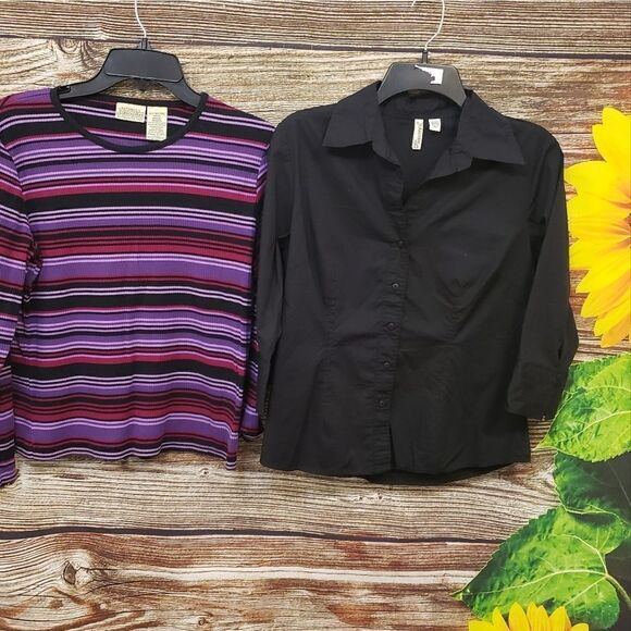 " St John's Bay " set of two Women's Mud Sleeve Tops Size : MP/ M Pre-owned - Picture 1 of 9